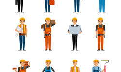 construction workers cartoon icon set over white b